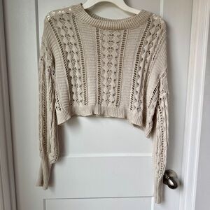 Earthbound Trading Co Beige Crochet Knit Crop Sweater Women’s Size M Boho Style